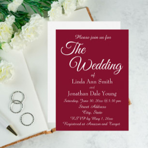 Cranberry Red Monotone Simple Style Wedding Invitation
