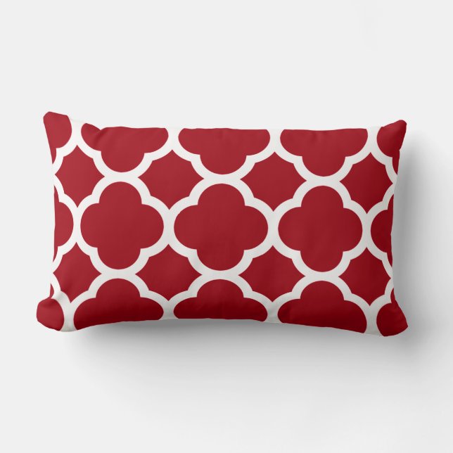 Cranberry Red Quatrefoil Pattern Lumbar Cushion (Front)