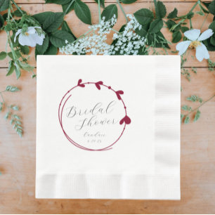 Cranberry Red Simple Heart Wreath Bridal Shower Napkin
