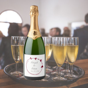 Cranberry Red Simple Heart Wreath Wedding Sparkling Wine Label