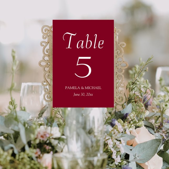 Cranberry Red Simple Style Wedding Table Number (In Situ Wedding)