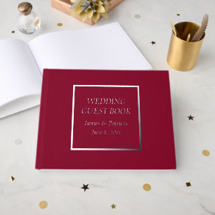 Cranberry Red Simple Stylised Lettering Wedding Guest Book