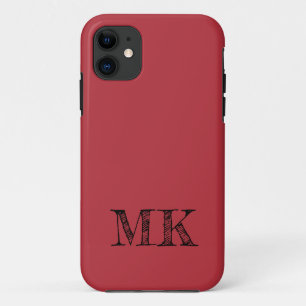 Cranberry Red Solid Colour   Minimal Initial  iPhone 11 Case