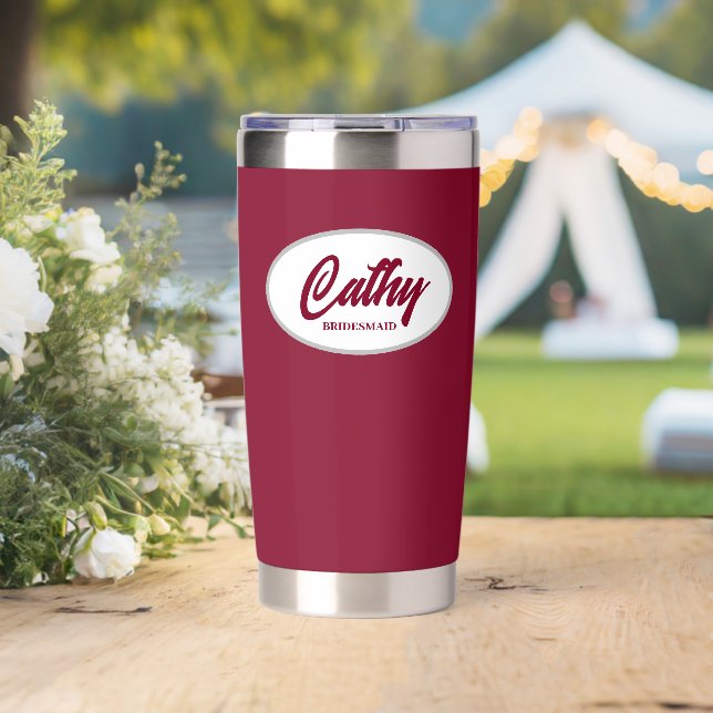 Cranberry Red Stylised Wedding Bridesmaid Insulated Tumbler (Wedding (Rotated))
