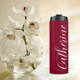 Cranberry Red Stylised Wedding Bridesmaid Name Thermal Tumbler
