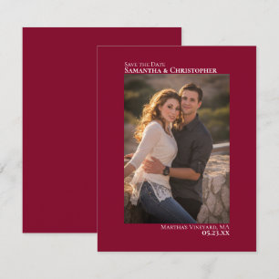 Cranberry Red Vertical Photo Minimalist Wedding Save The Date