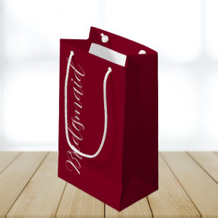 Cranberry Red Wedding Bridesmaid Stylised  Script Small Gift Bag