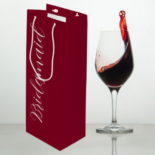 Cranberry Red Wedding Bridesmaid Stylised Script Wine Gift Bag