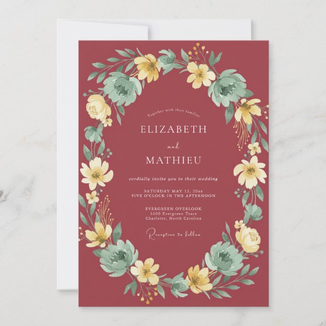 Cranberry Red Whimsical Autumn Wedding Invitation (Front)