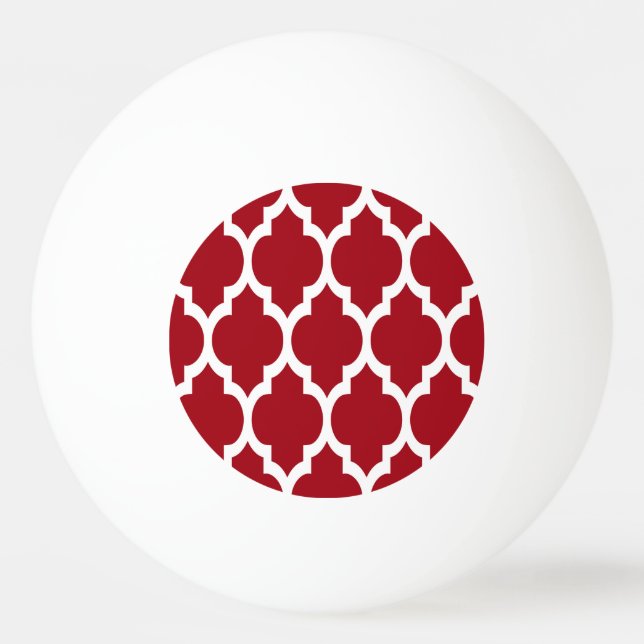 Cranberry Red White Moroccan Quatrefoil Pattern #4 Ping Pong Ball (Front)