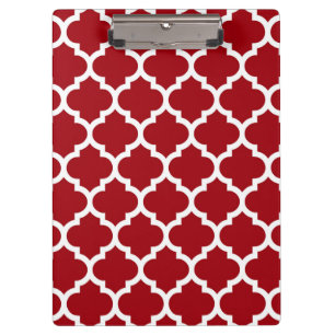 Cranberry Red White Moroccan Quatrefoil Pattern #5 Clipboard