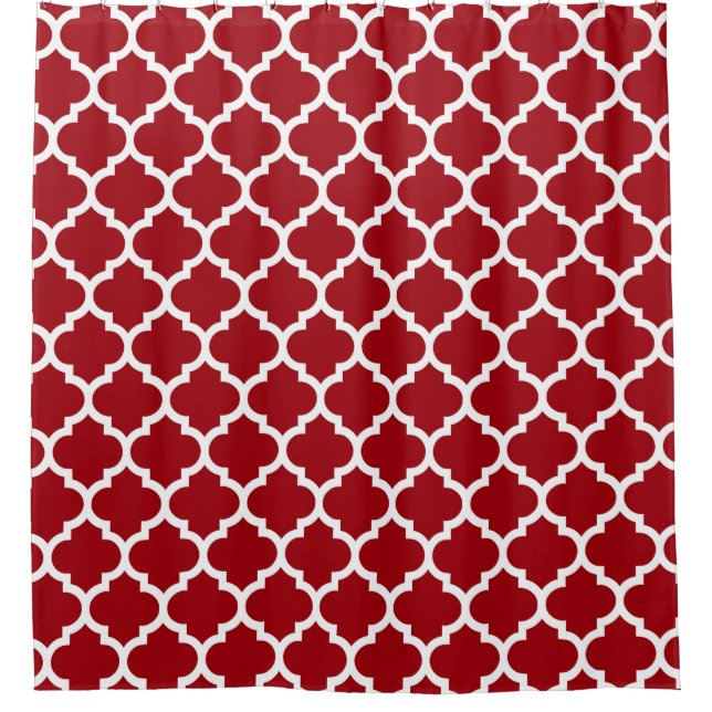 Cranberry Red White Moroccan Quatrefoil Pattern #5 Shower Curtain (Front)