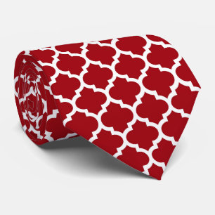 Cranberry Red White Moroccan Quatrefoil Pattern #5 Tie