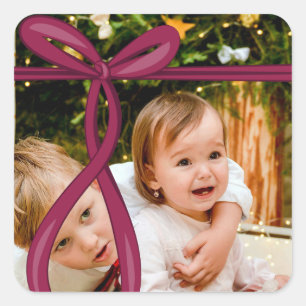 CRANBERRY RIBBON BOW PHOTO SQUARE STICKER