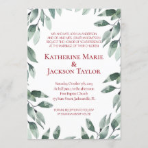 Cranberry & Sage Greenery Wedding Invitation