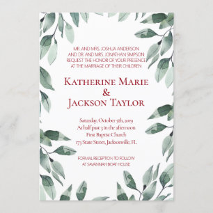 Cranberry & Sage Greenery Wedding Invitation