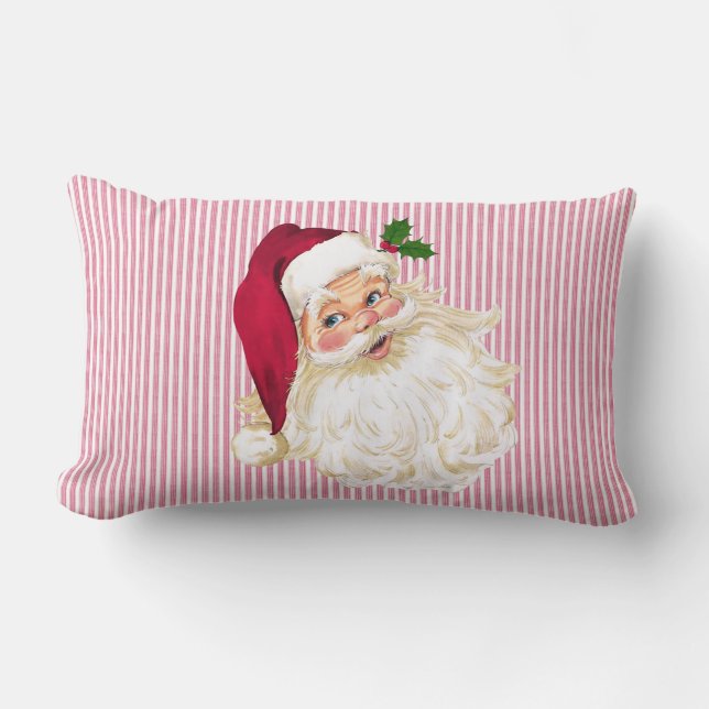 Cranberry Santa Claus Red & White Stripe Lumbar Cushion (Front)