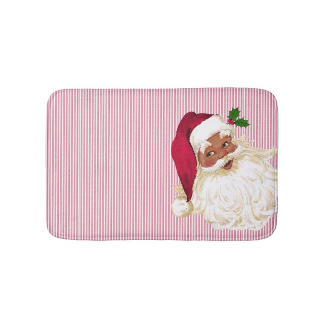 Cranberry Stripe Black Santa Claus Bath Mat (Front)