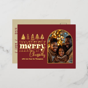 Cranberry Velvet & Antique Gold Christmas Photo Foil Holiday Postcard