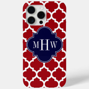 Cranberry Wht Moroccan #5 Navy Blue Name Monogram iPhone 15 Pro Max Case