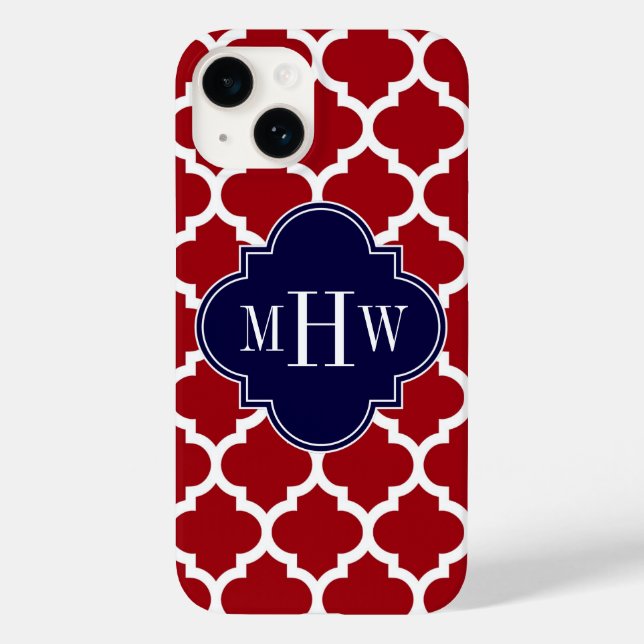 Cranberry Wht Moroccan #5 Navy Blue Name Monogram  Case-Mate iPhone Case (Back)