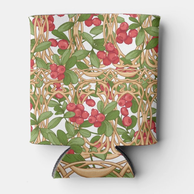 Cranberry Wicker Basket, Graphic Drawing. Can Cooler (Front)