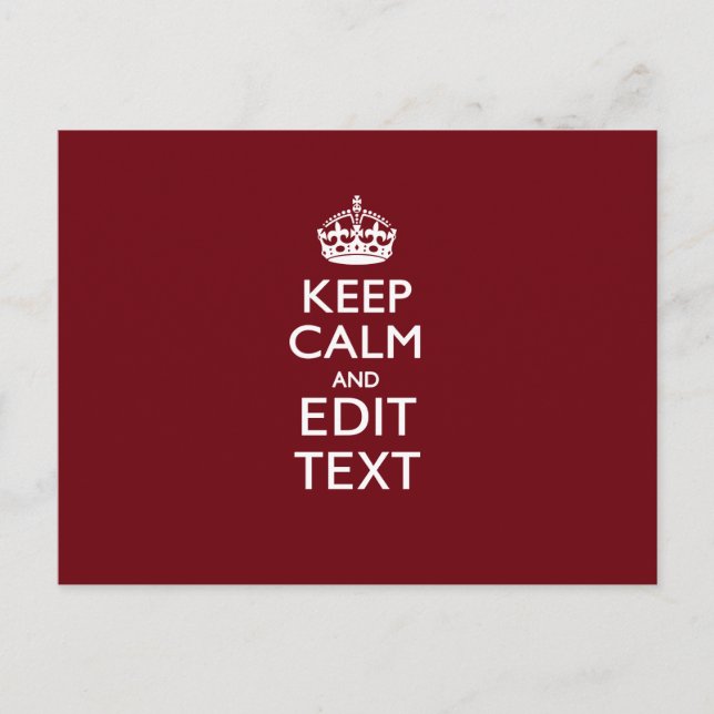 Cranberry Wine Burgundy Decor Keep Calm Your Text Postcard (Front)