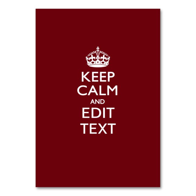 Cranberry Wine Burgundy Keep Calm and Your Text Table Number (Front)