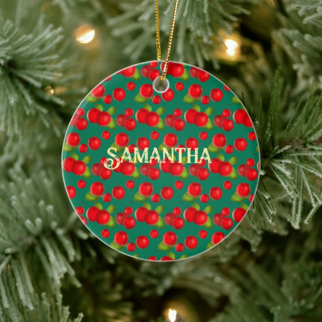 Cranberry With Leaves Ceramic Ornament (Tree)