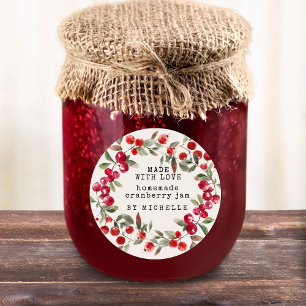 Cranberry Wreath Watercolor Jam Label Canning