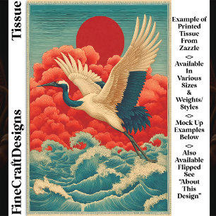 Crane Above Waves Beneath Red Sun DQ9L Decoupage Tissue Paper
