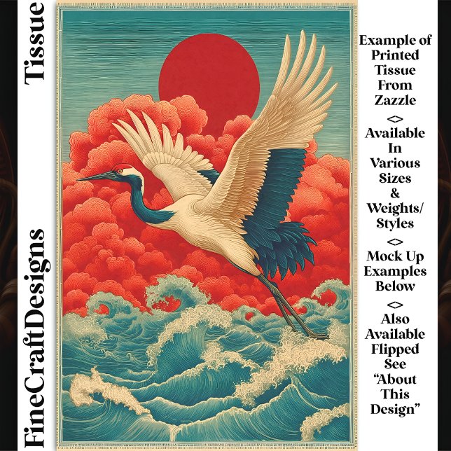 Crane Above Waves Beneath Red Sun DQ9L Decoupage Tissue Paper (Creator Uploaded)