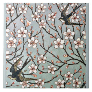 Crane - Almond Blossoms and Swallows Ceramic Tile