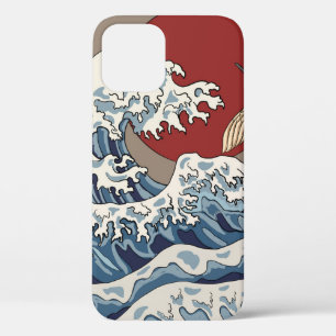 Crane and Japanese wave illustration Traditional C iPhone 12 Case