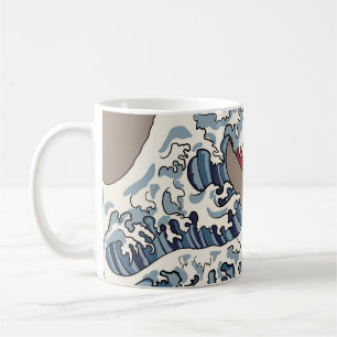 Crane and Japanese wave illustration Traditional C Coffee Mug