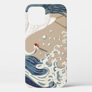 Crane and Japanese wave illustration. Traditional  iPhone 12 Case