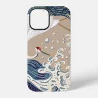 Crane and Japanese wave illustration. Traditional