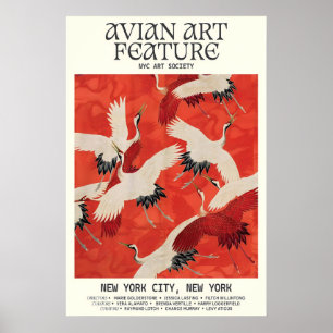 Crane Art Exhibition Poster Elegant Avian Wall