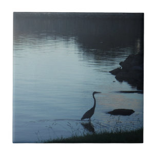 Crane at the Lake at Sunset Tile