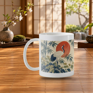 Crane Bamboo and Ginkgo Japanese Botanical Mug
