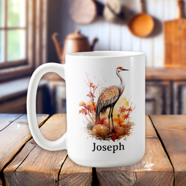 Crane Bird Autumn Wildlife Watercolor  Coffee Mug (Crane mug)
