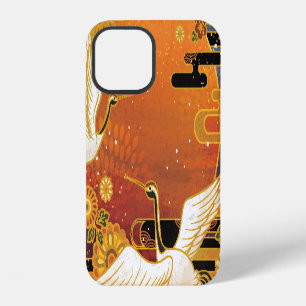 Crane Bird Chrysanthemum Japanese Pattern iPhone 12 Case