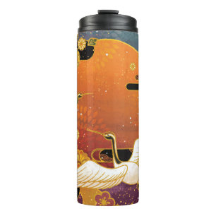Crane Bird Chrysanthemum Japanese Pattern Thermal Tumbler