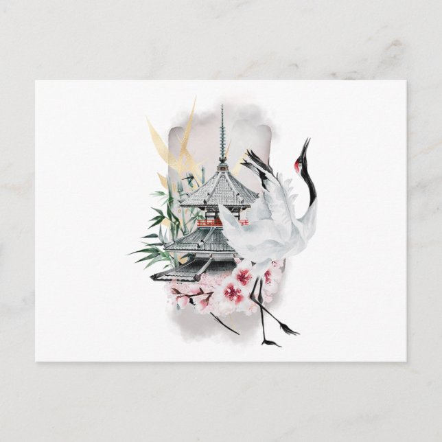 Crane Bird Japanese Artwork Invitation Postcard (Front)