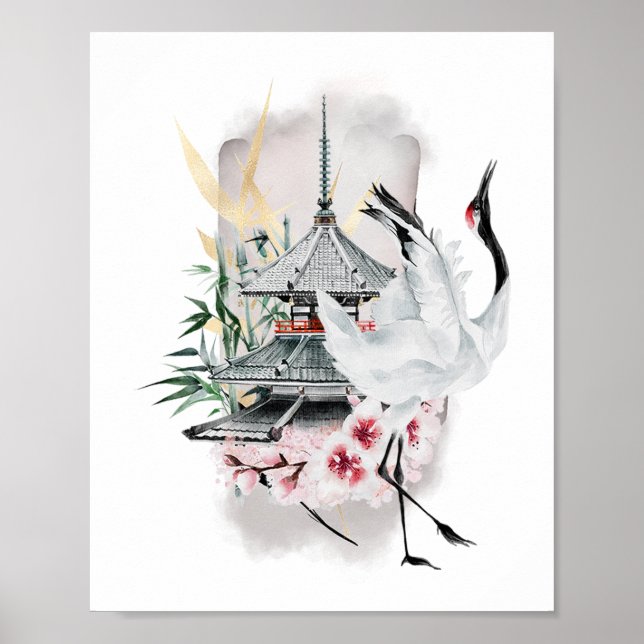 Crane Bird Japanese Artwork Poster (Front)