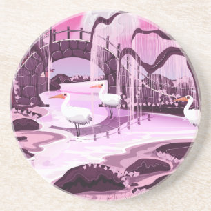 Crane Birds in the Korean Garden Coaster