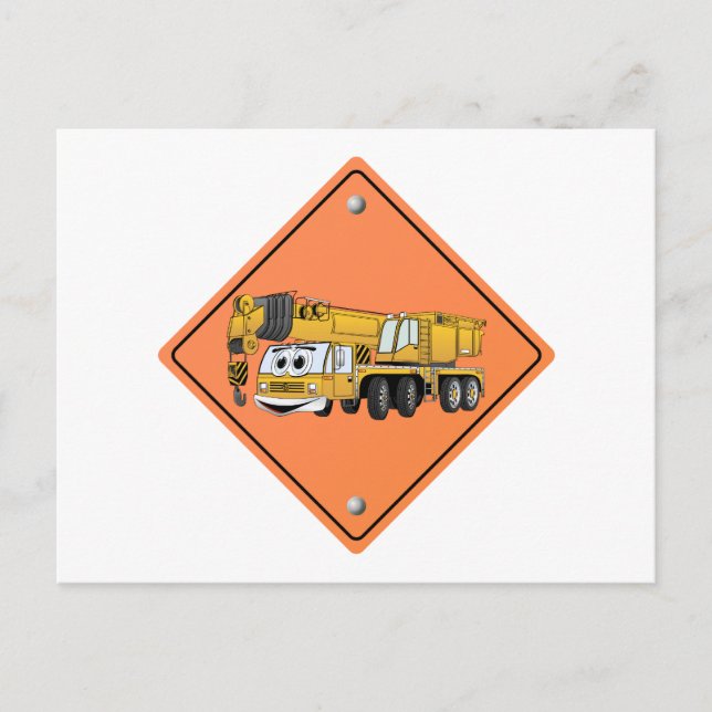 Crane Cartoon Construction Sign Postcard (Front)