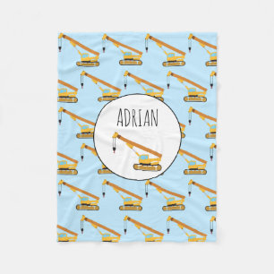 Crane Construction Truck Baby Custom Name Fleece Blanket