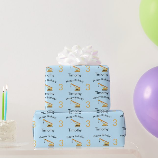Crane Construction Truck Custom Name & Age  Wrapping Paper (Party Gifts)