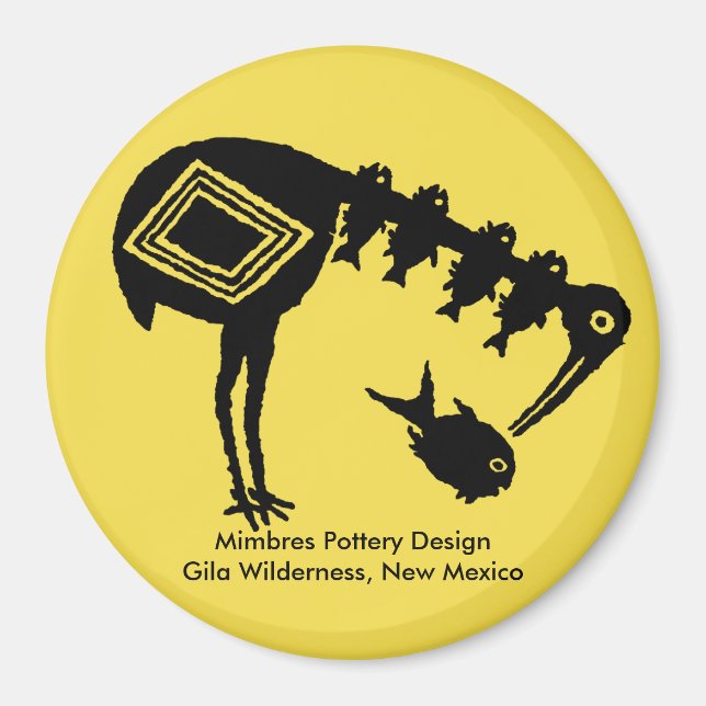 Crane Eating Fish - Mimbres Pottery Design Magnet (Front)